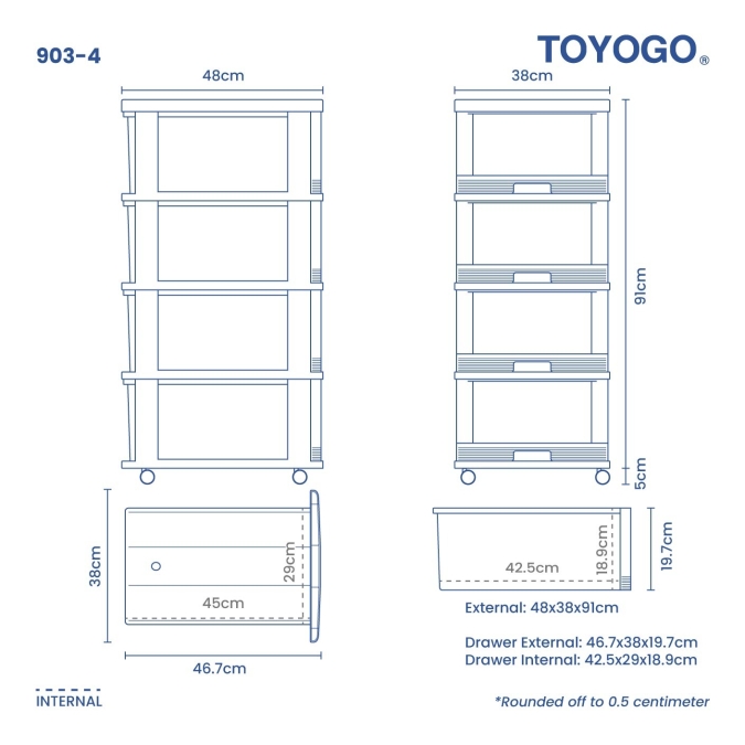 4-Tiers / 5-Tiers Storage Drawer with Wheels (Code: 903-4 903-5)